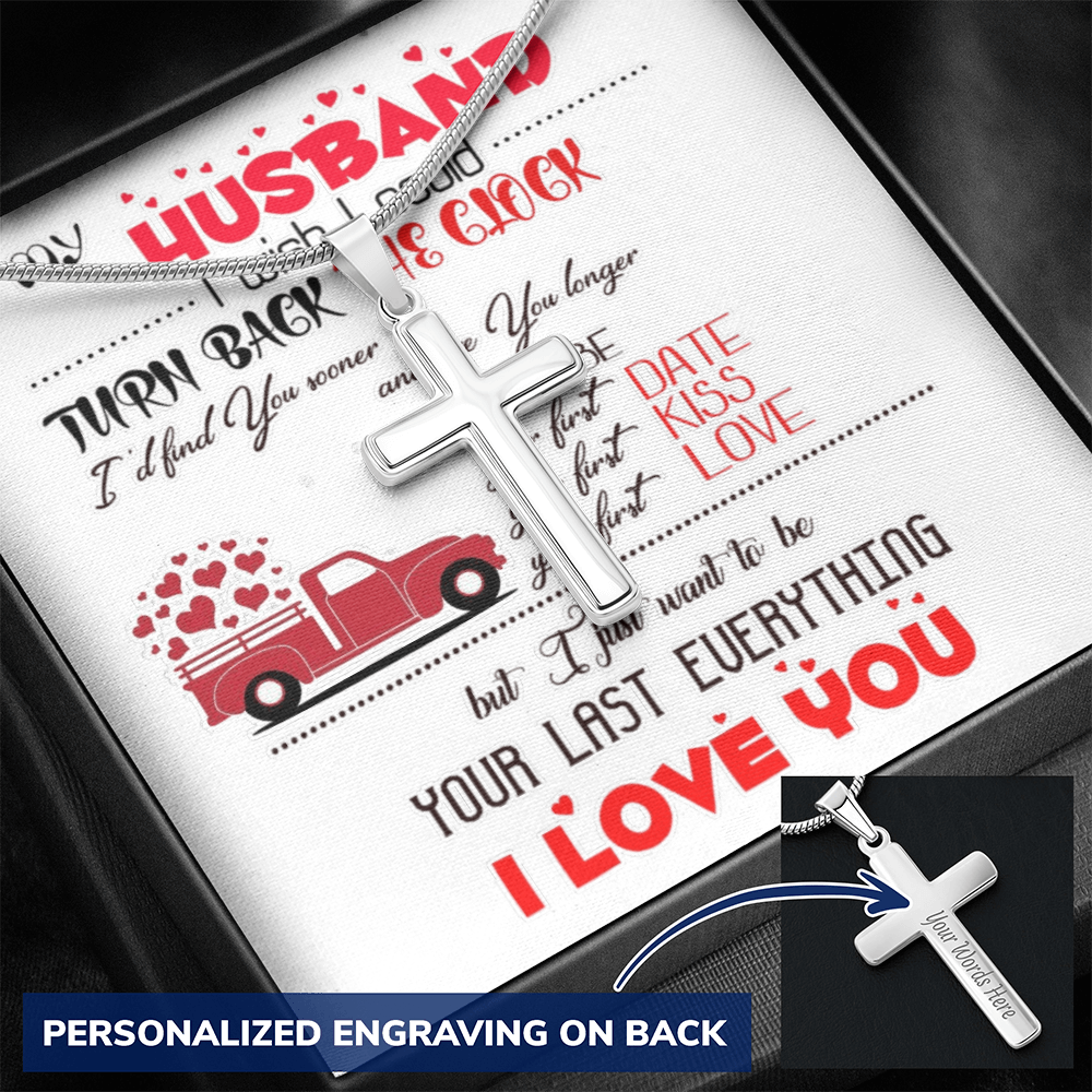 Personalized Cross Necklace with Snake Chain To my Husband