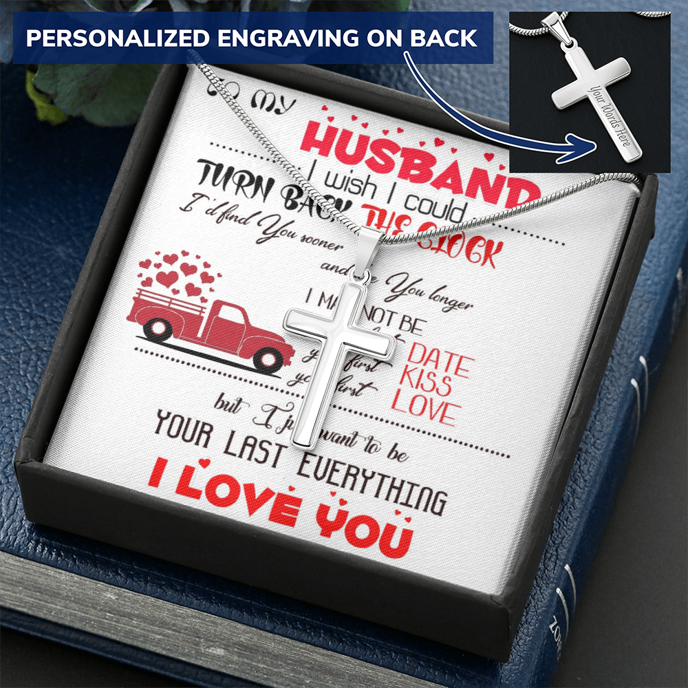 Personalized Cross Necklace with Snake Chain Gift to Husband