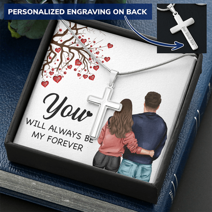 Personalized Cross Necklace with Snake Chain You will always be my forever