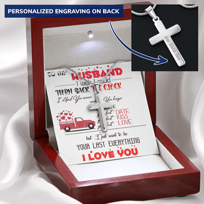 Personalized Cross Necklace with Snake Chain Gift to Husband