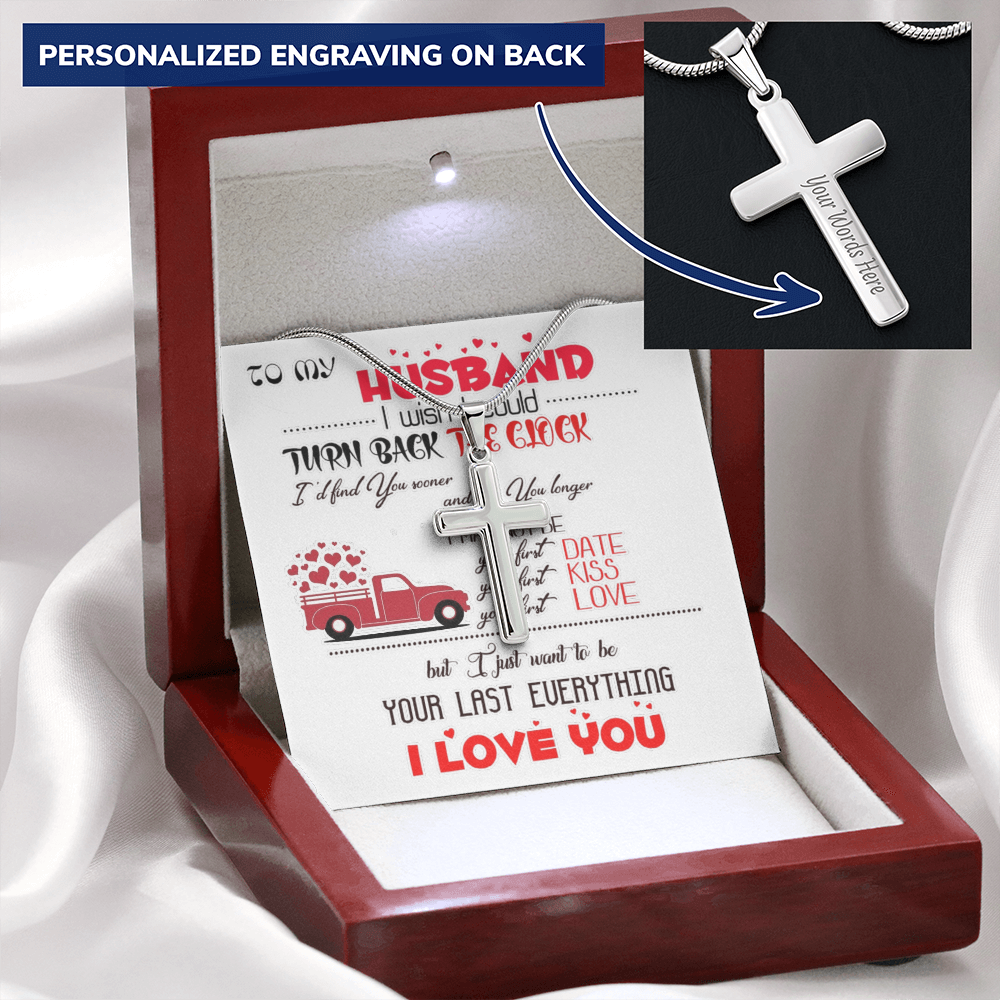 Personalized Cross Necklace with Snake Chain To my Husband