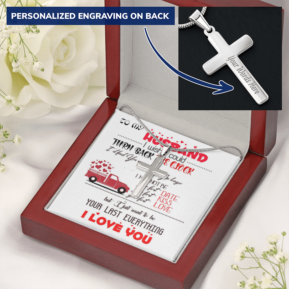 Personalized Cross Necklace with Snake Chain To my Husband