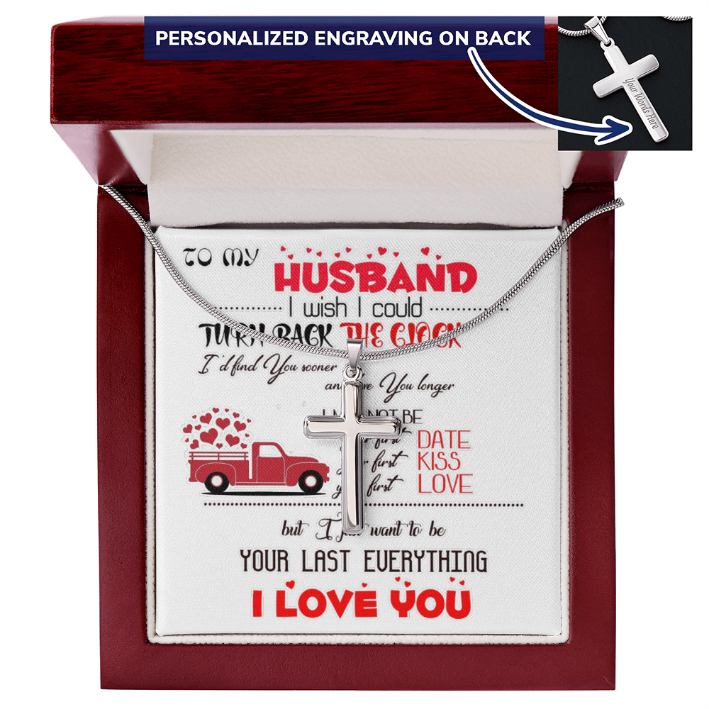 Personalized Cross Necklace with Snake Chain To my Husband