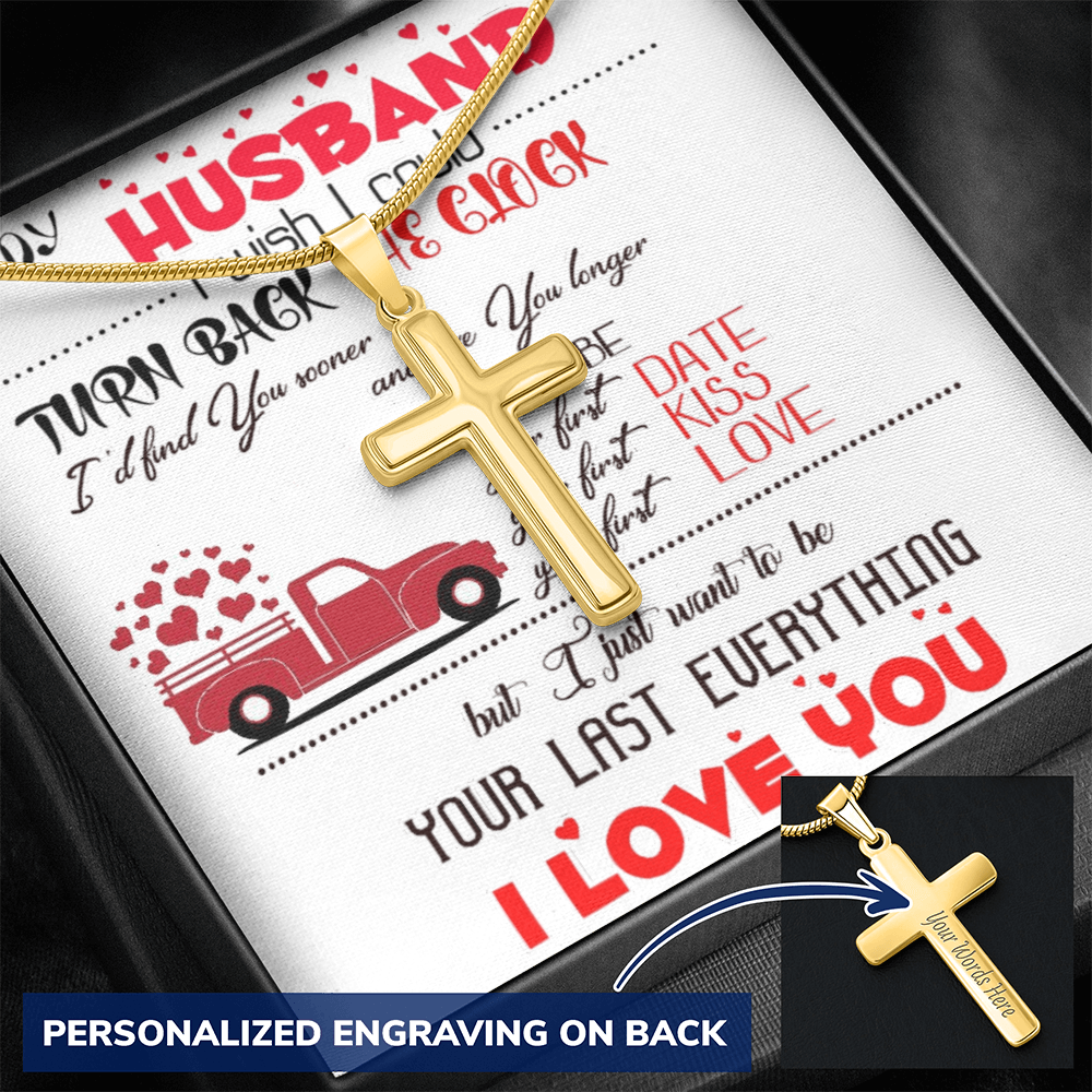 Personalized Cross Necklace with Snake Chain Gift to Husband