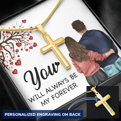 Personalized Cross Necklace with Snake Chain You will always be my forever