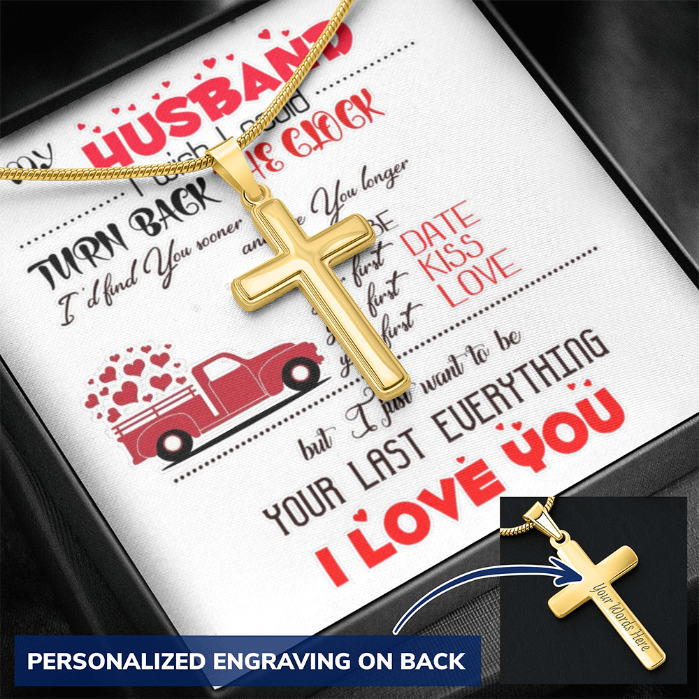 Personalized Cross Necklace with Snake Chain To my Husband