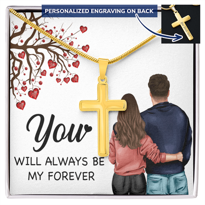 Personalized Cross Necklace with Snake Chain You will always be my forever