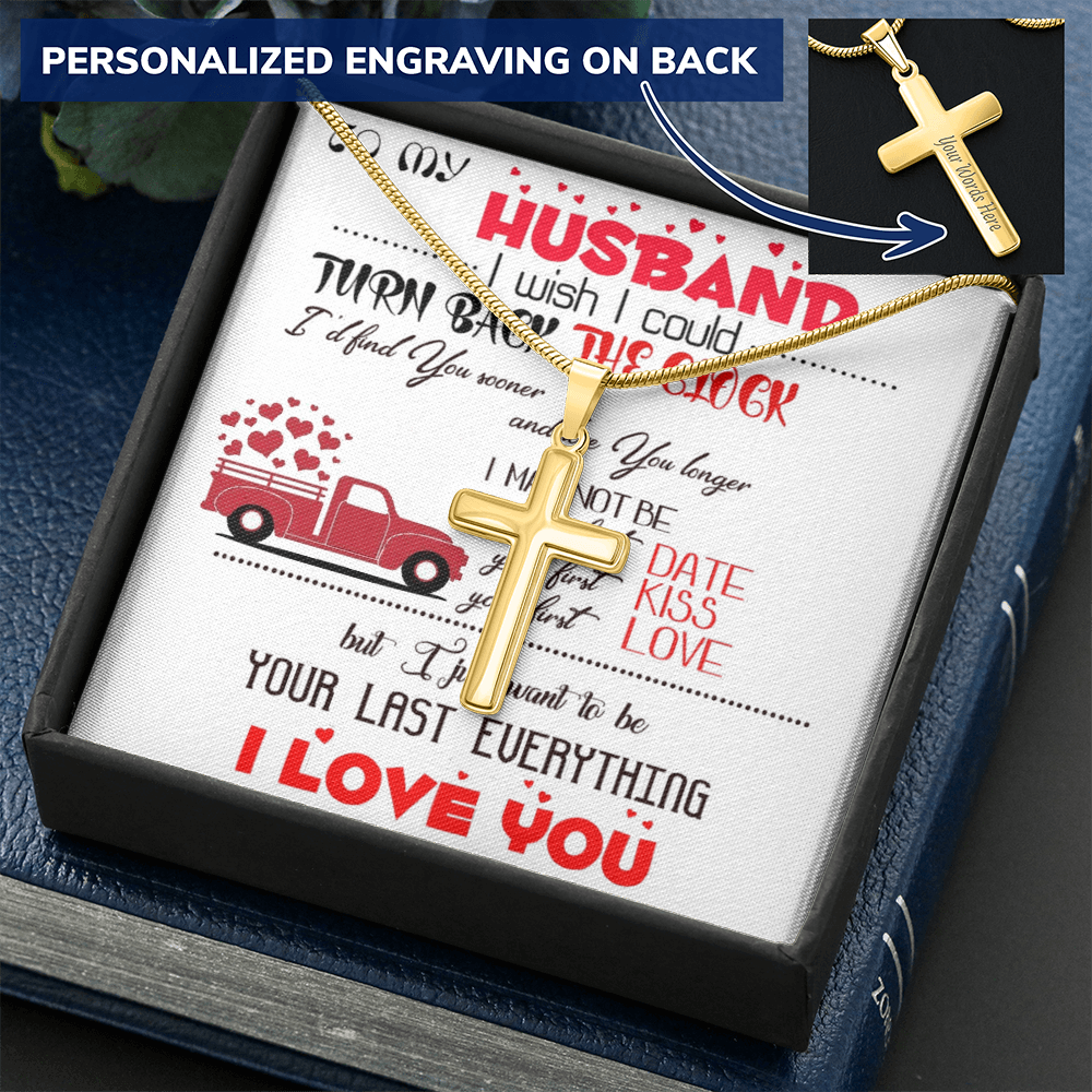 Personalized Cross Necklace with Snake Chain Gift to Husband