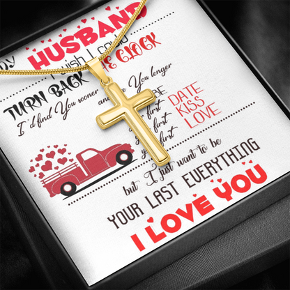 Personalized Cross Necklace with Snake Chain Gift to Husband