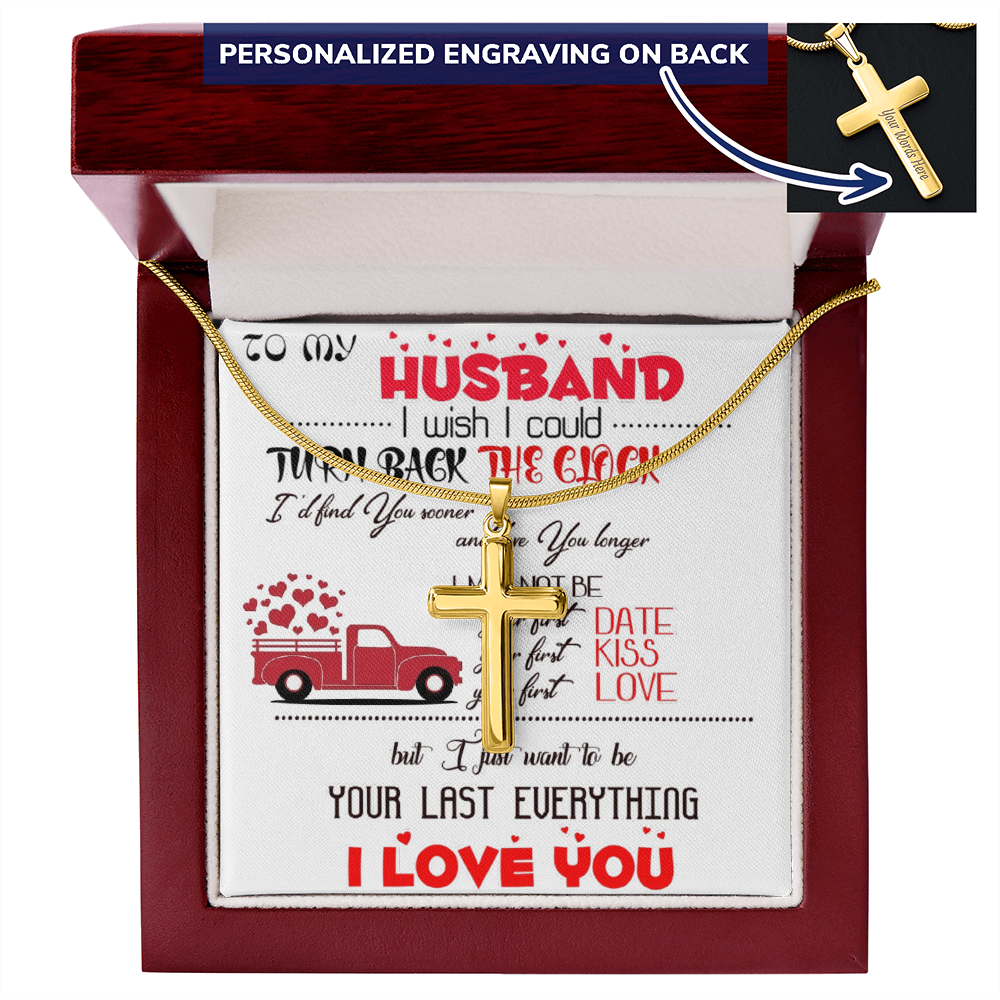 Personalized Cross Necklace with Snake Chain Gift to Husband