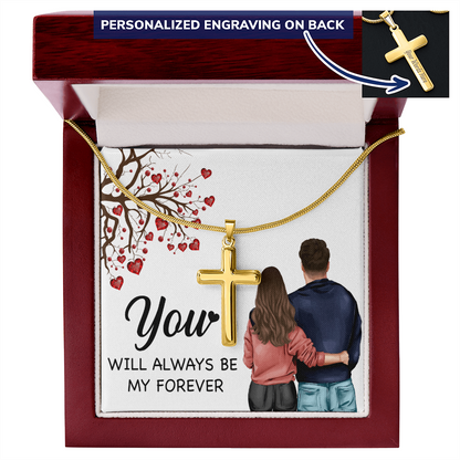 Personalized Cross Necklace with Snake Chain You will always be my forever