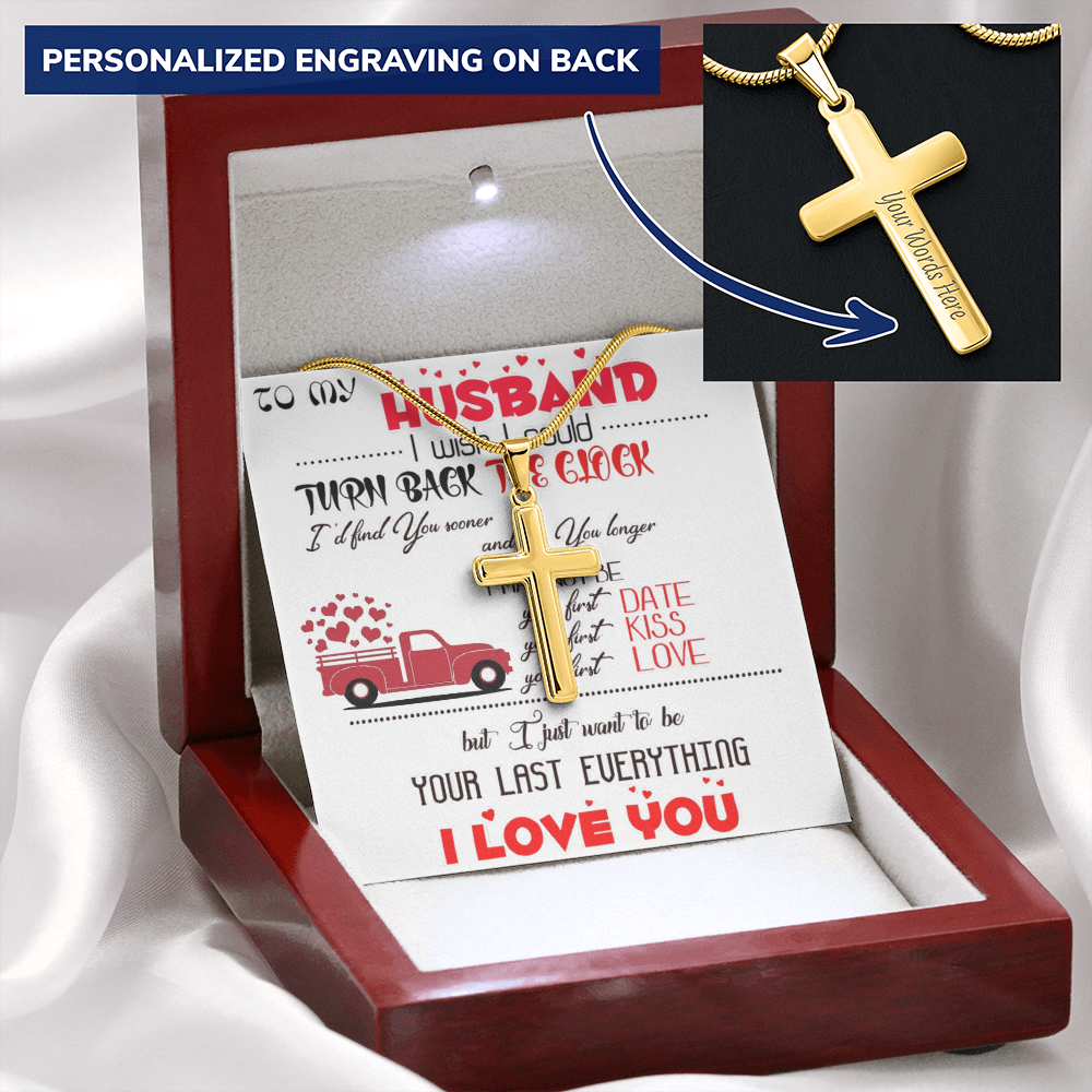 Personalized Cross Necklace with Snake Chain Gift to Husband