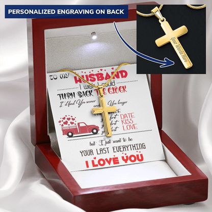 Personalized Cross Necklace with Snake Chain Gift to Husband