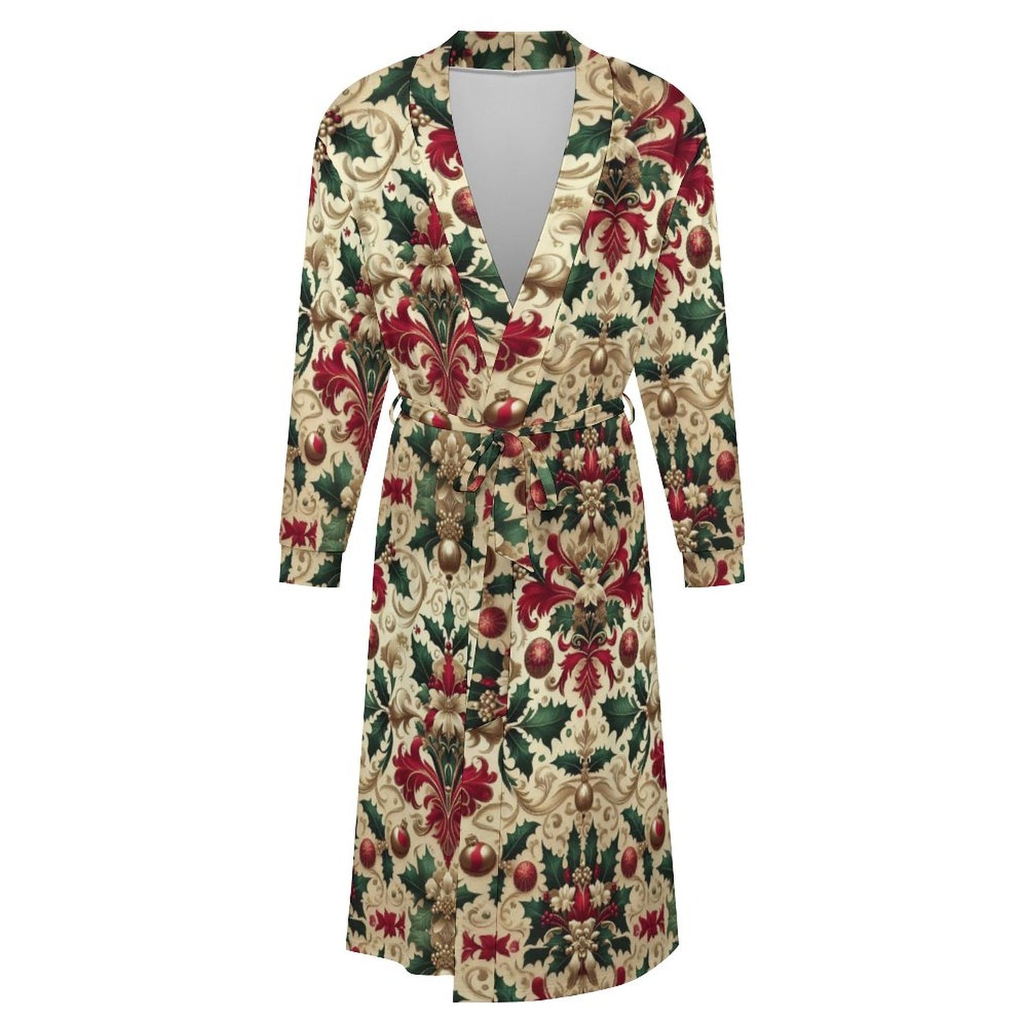 Christmas Damask Pattern Adult Robe – Milk Fiber, All-Over Printing by SALE-Personal Design
