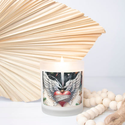 Angel Wings Christmas Candle Frosted Glass (Hand Poured 11 oz)