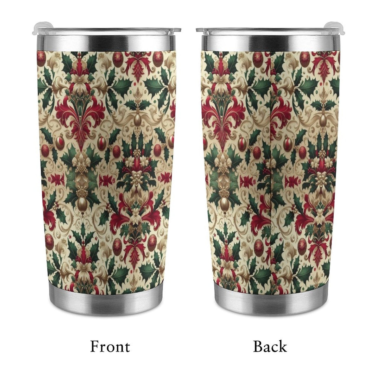 20oz Silver Rim Car Cup – All-Over Christmas Pattern Design