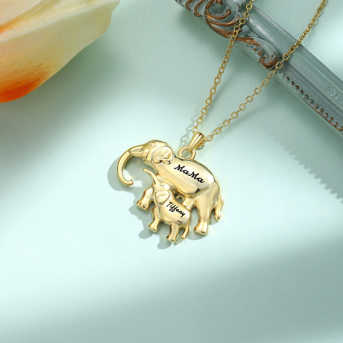 Custom Elephant Mother and Child Necklace