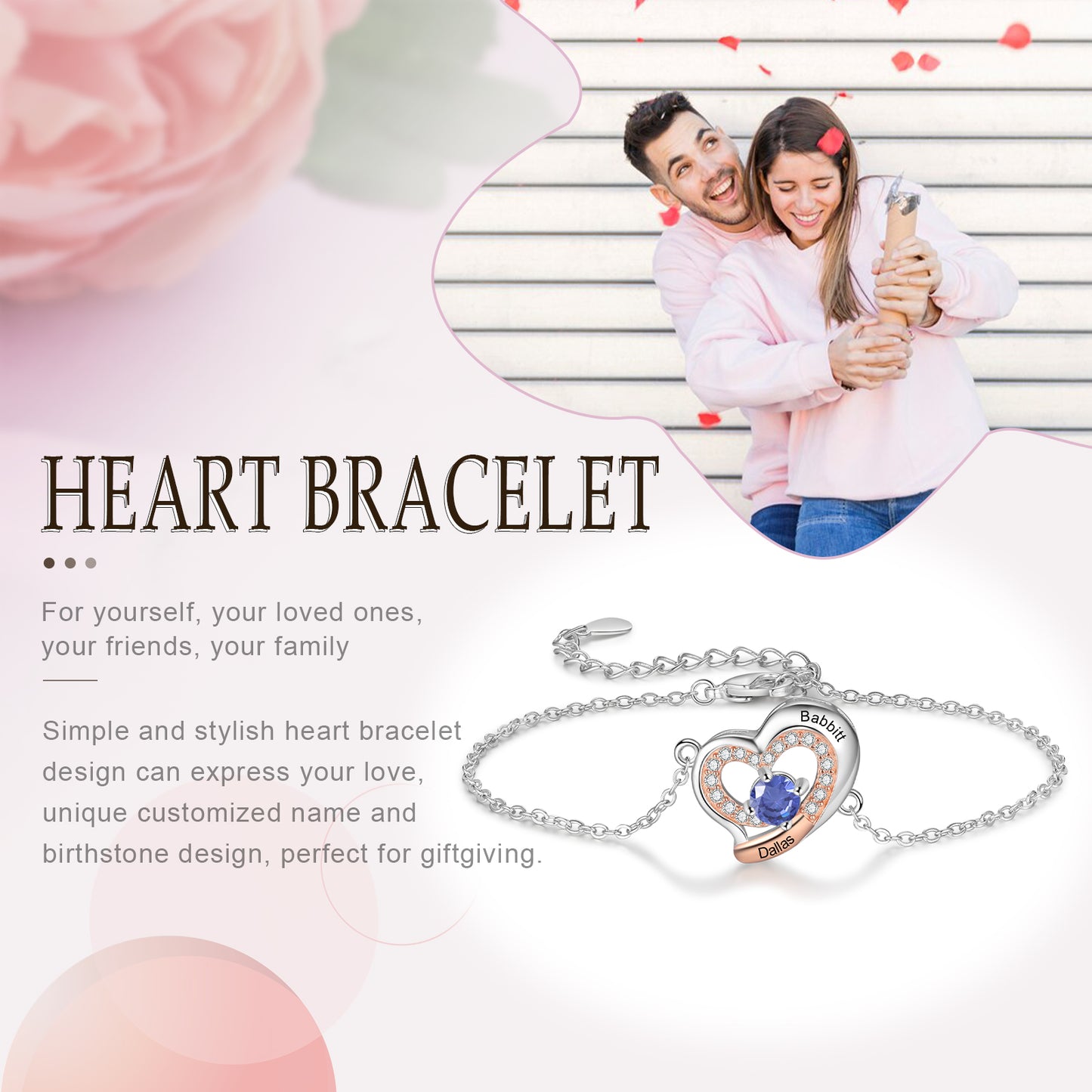 Custom Heart Shaped Birthstone Bracelet