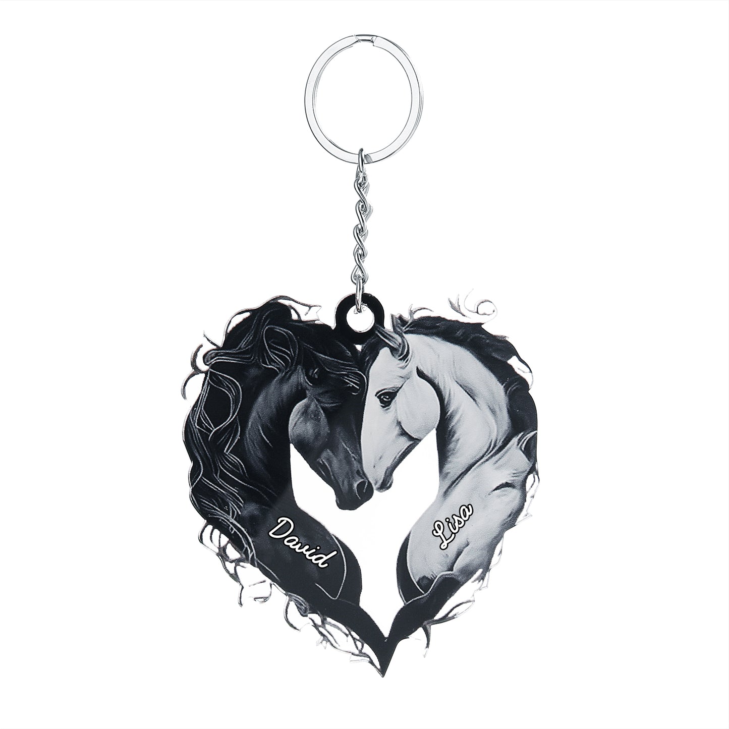 Custom Name Horse Heart Keychain – Acrylic Valentine’s Day Gift – Personalized Keyring for Horse Lovers