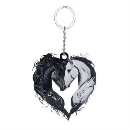 Custom Name Horse Heart Keychain – Acrylic Valentine’s Day Gift – Personalized Keyring for Horse Lovers
