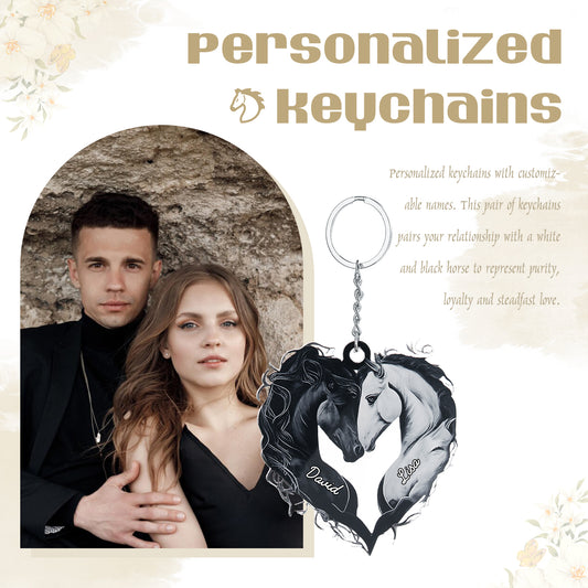 Custom Name Horse Heart Keychain – Acrylic Valentine’s Day Gift – Personalized Keyring for Horse Lovers