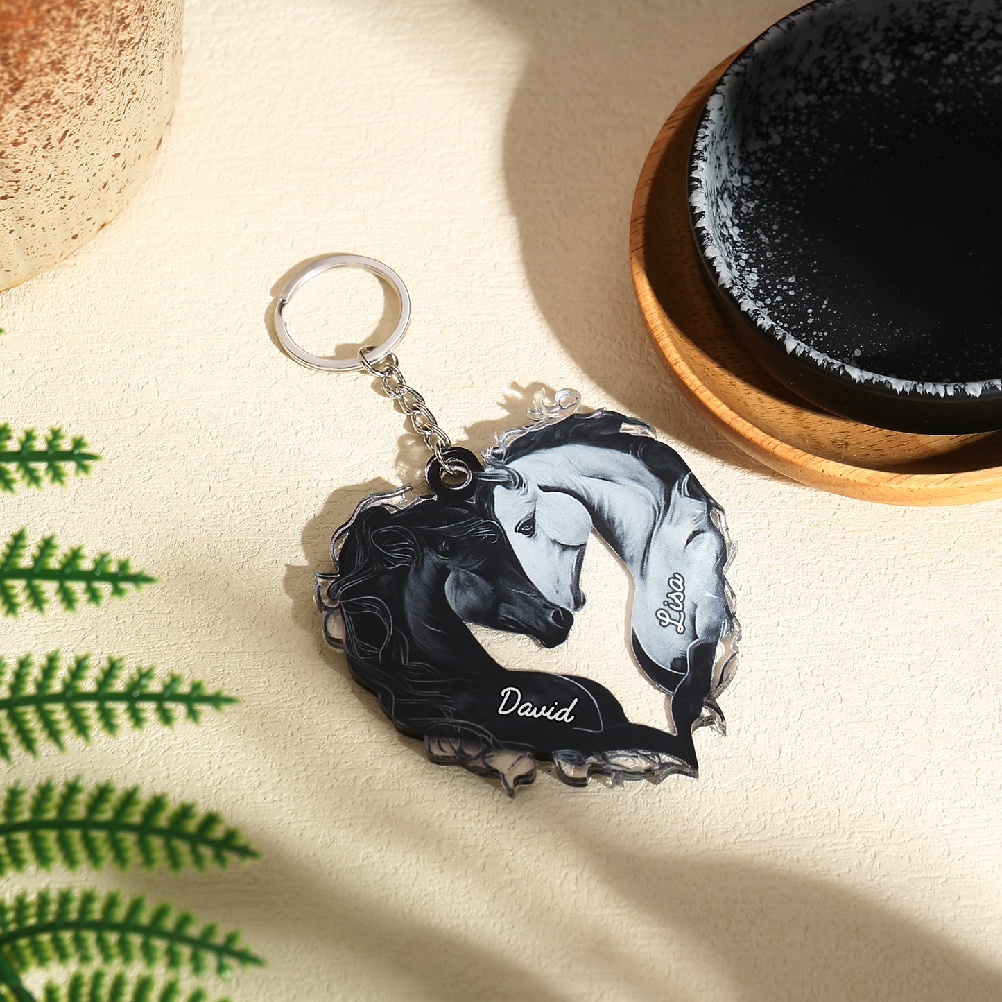 Custom Name Horse Heart Keychain – Acrylic Valentine’s Day Gift – Personalized Keyring for Horse Lovers
