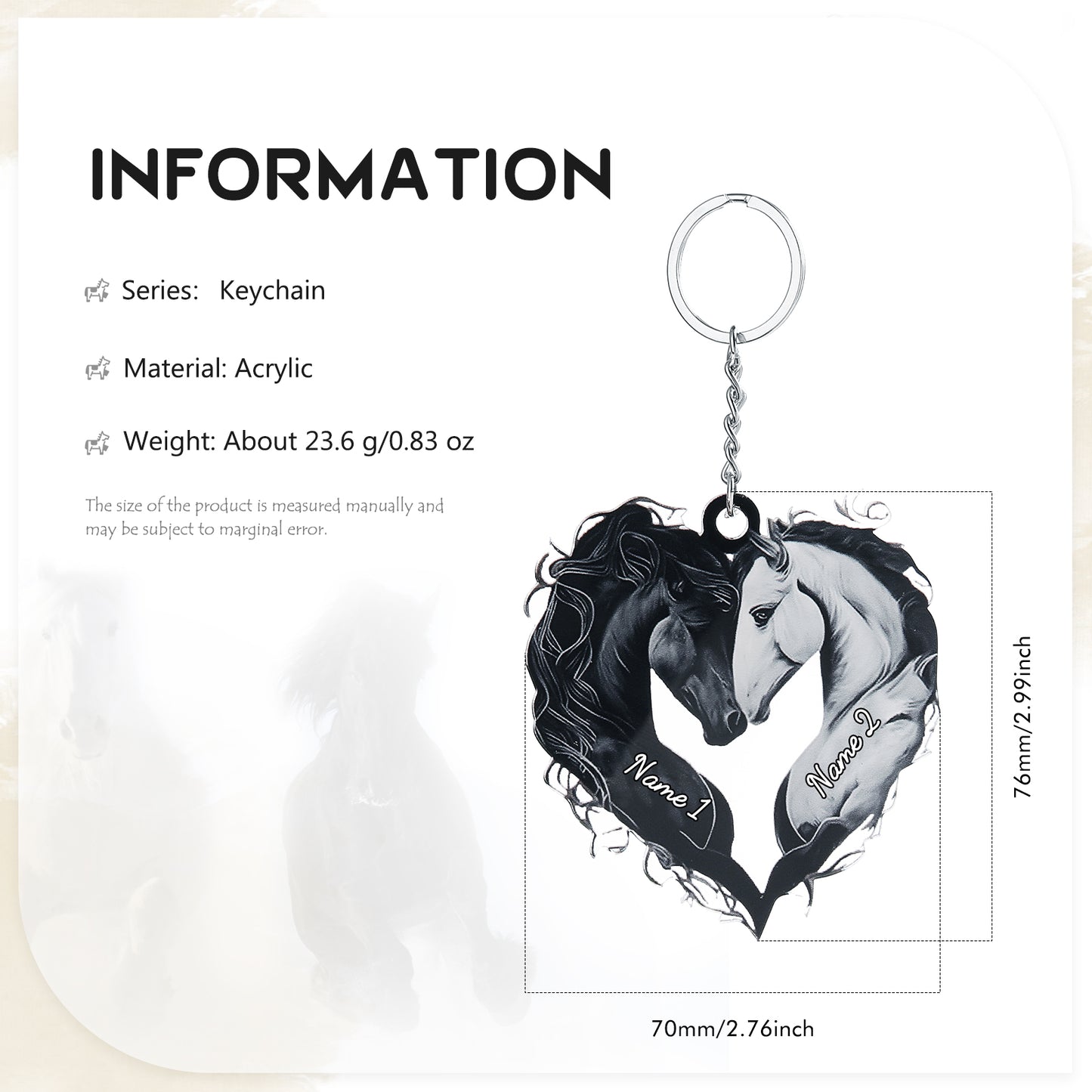 Custom Name Horse Heart Keychain – Acrylic Valentine’s Day Gift – Personalized Keyring for Horse Lovers