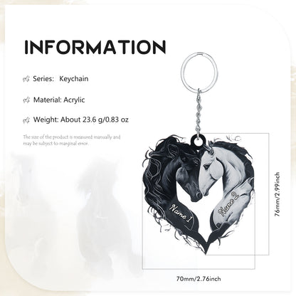 Custom Name Horse Heart Keychain – Acrylic Valentine’s Day Gift – Personalized Keyring for Horse Lovers
