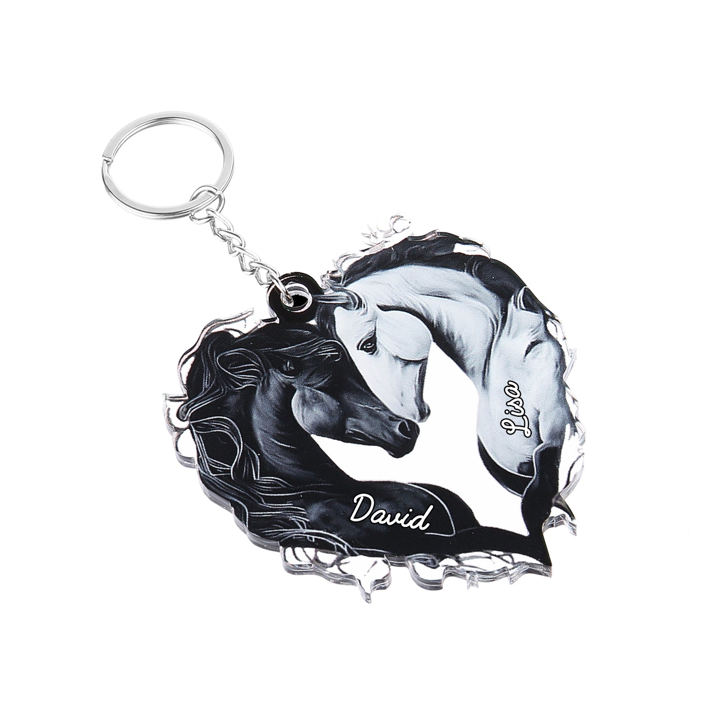 Custom Name Horse Heart Keychain – Acrylic Valentine’s Day Gift – Personalized Keyring for Horse Lovers