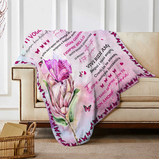 Flowers and Butterflies Pattern Italian Language Flannel Blanket