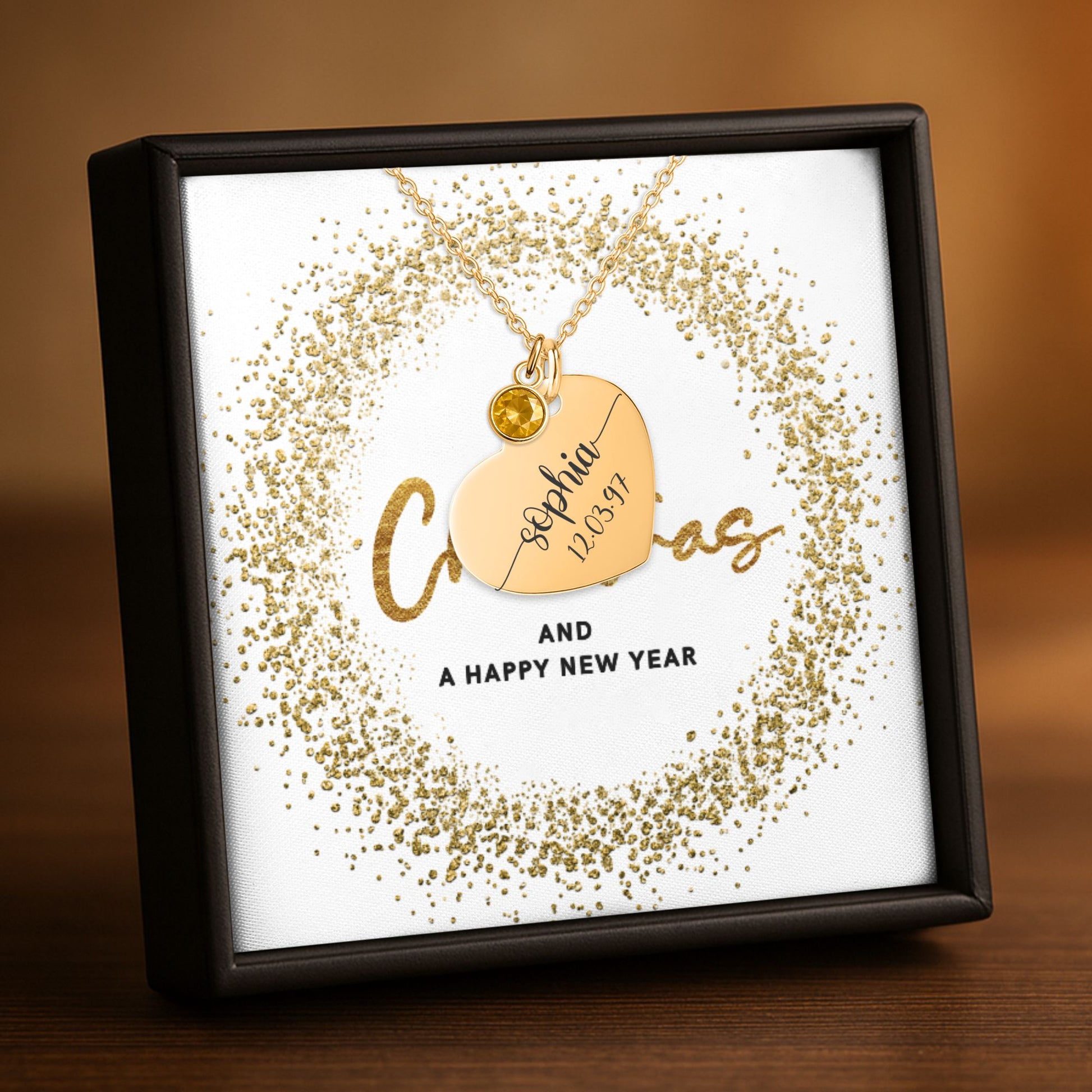 Heart Necklace with Birthstone – Merry Christmas & Happy New Year Message Card Gift by OwnPrint