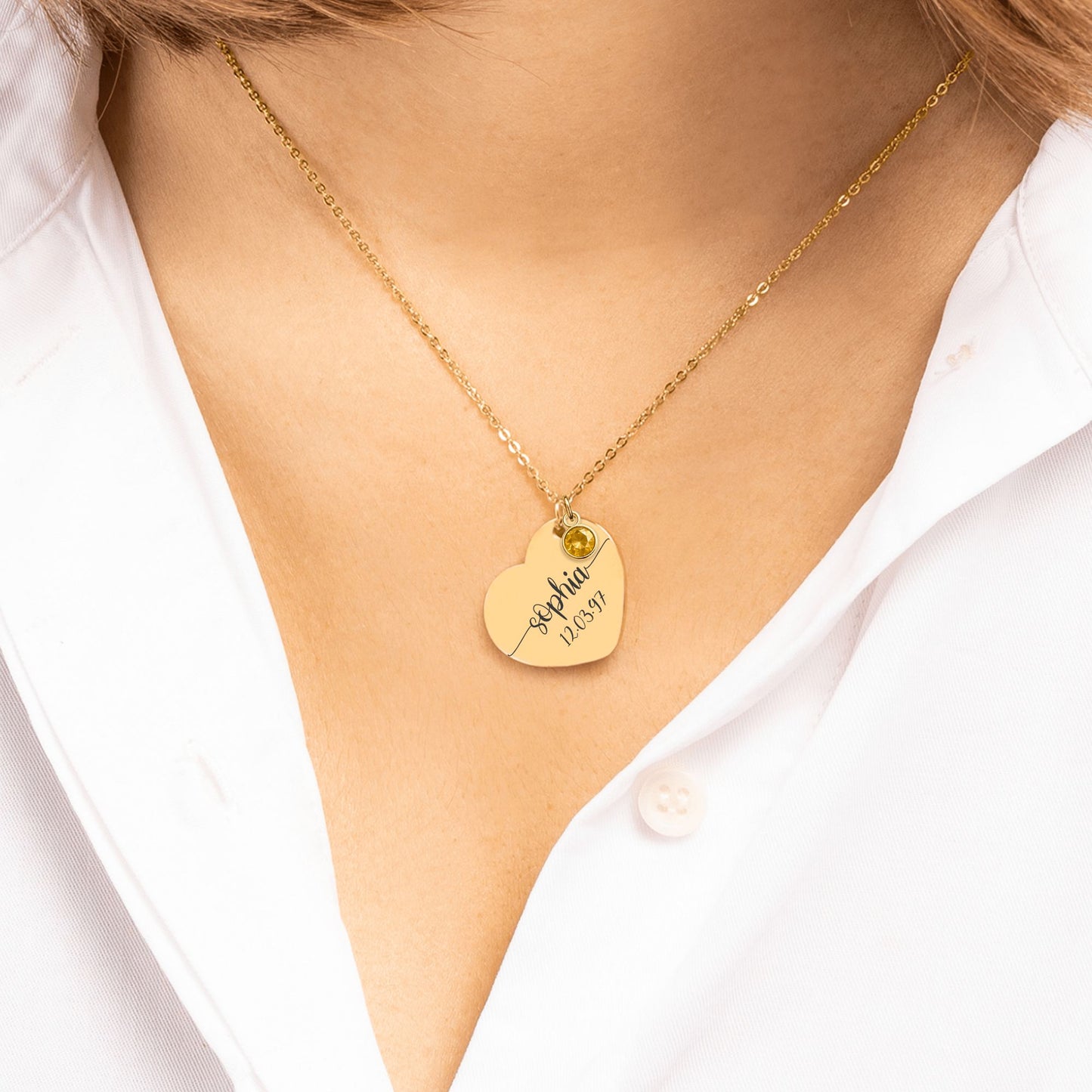 Heart Necklace with Birthstone – Merry Christmas & Happy New Year Message Card Gift by OwnPrint