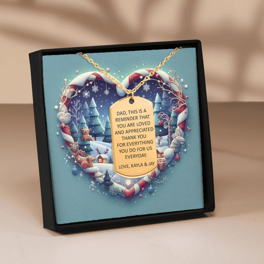 Custom Tag Necklace with Personalized Christmas Message Card