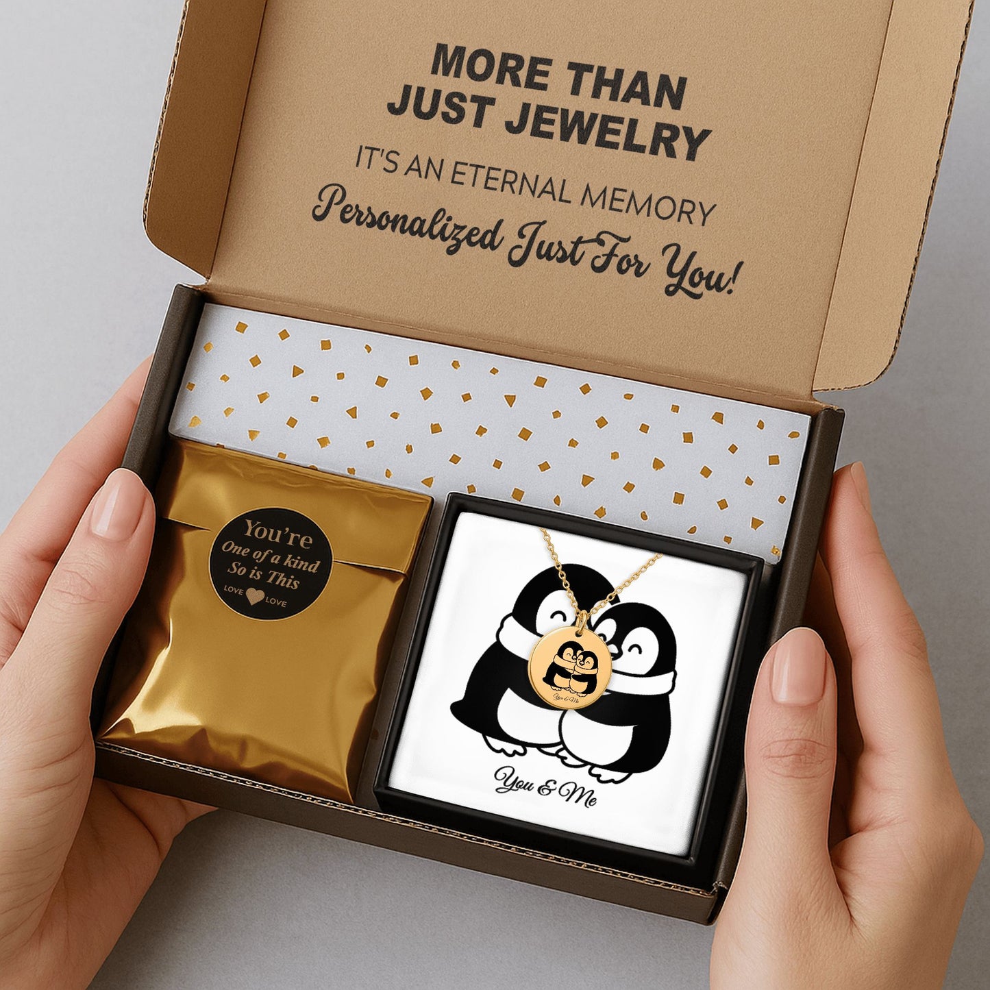 Personalized Penguin Coin Necklace for Couples – Custom Valentine Jewelry