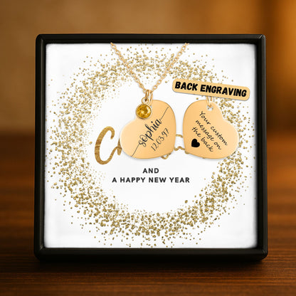 Heart Necklace with Birthstone – Merry Christmas & Happy New Year Message Card Gift by OwnPrint