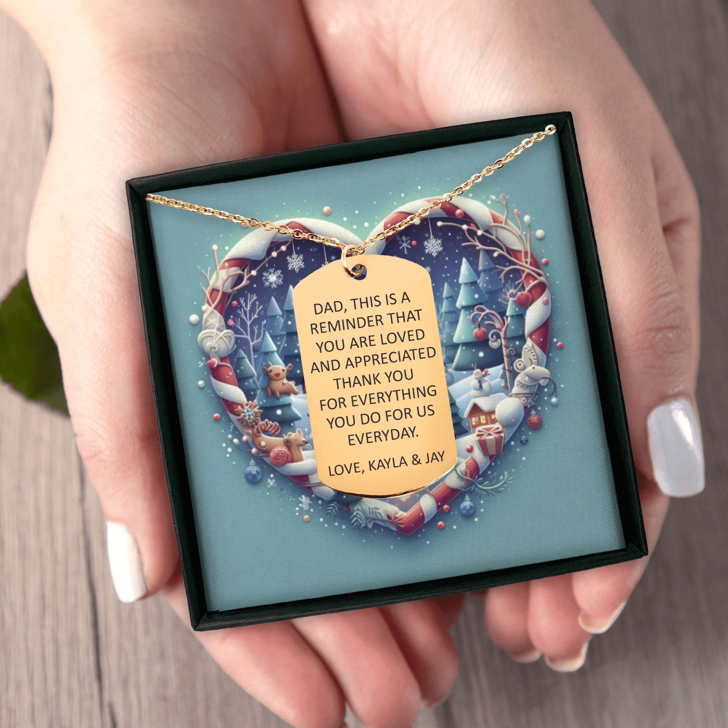 Custom Tag Necklace with Personalized Christmas Message Card