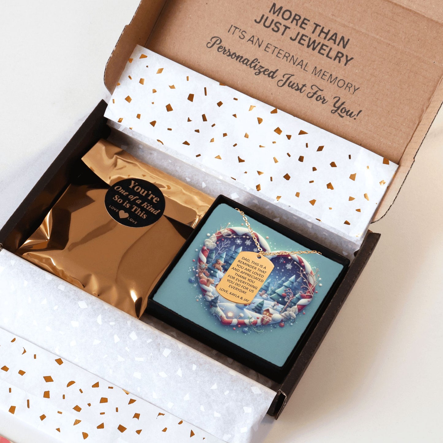 Custom Tag Necklace with Personalized Christmas Message Card