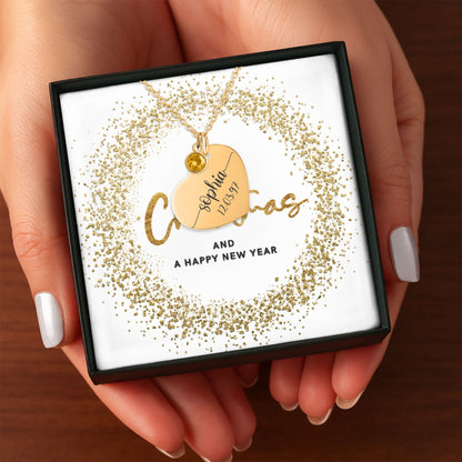 Heart Necklace with Birthstone – Merry Christmas & Happy New Year Message Card Gift by OwnPrint
