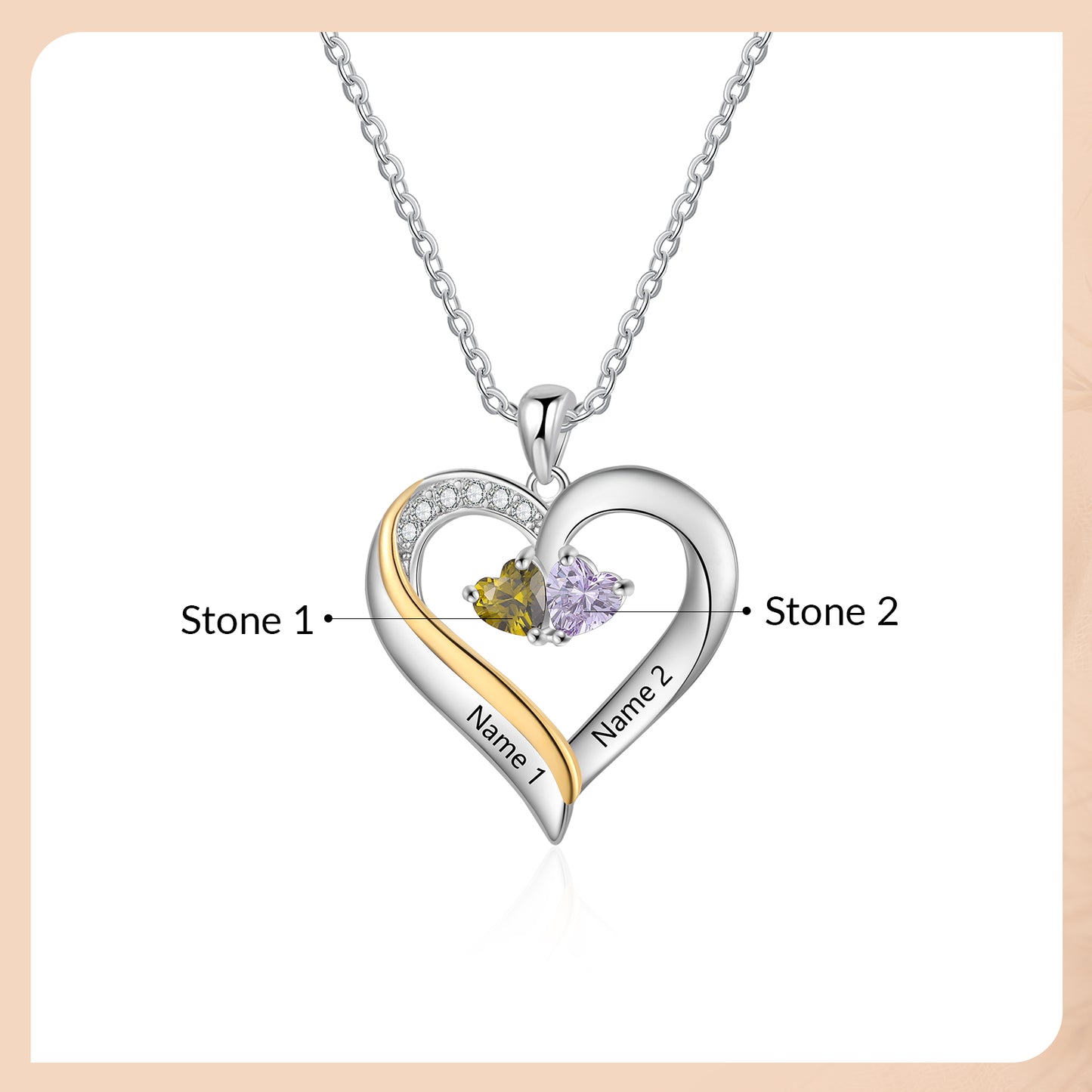 925 Sterling silver Custom Birthstone Engraved Necklace