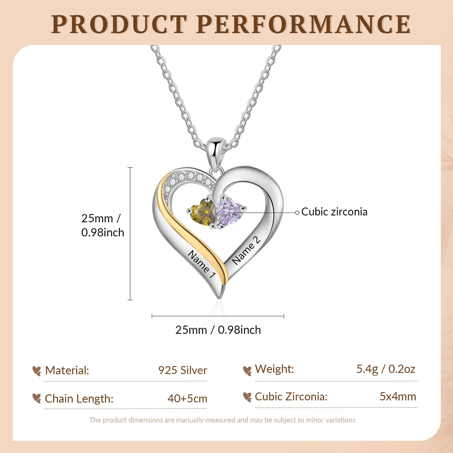 925 Sterling silver Custom Birthstone Engraved Necklace