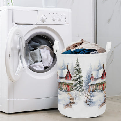 Christmas Round Laundry Basket Winter scene
