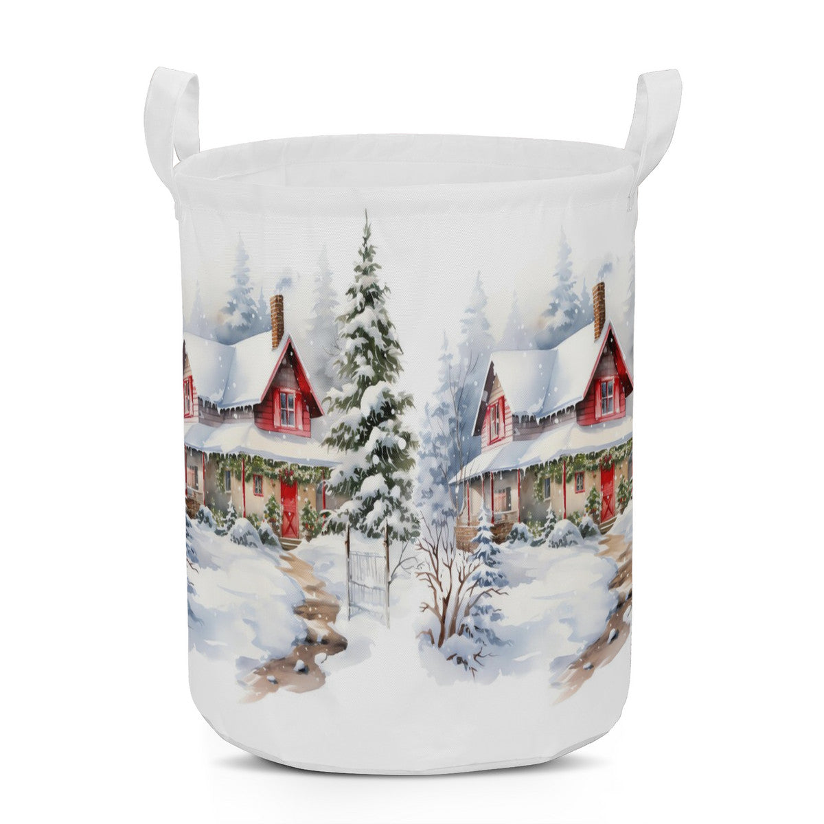Christmas Round Laundry Basket Winter scene