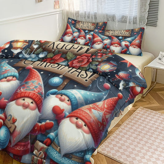 Christmas Gnomes 3-Piece Bedding Set-102"x90"/ 259x229cm (Dual-sided Printing)