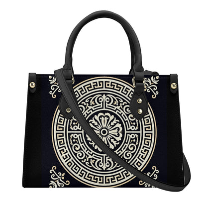 Luxury Women PU Tote Bag - Black with white circle