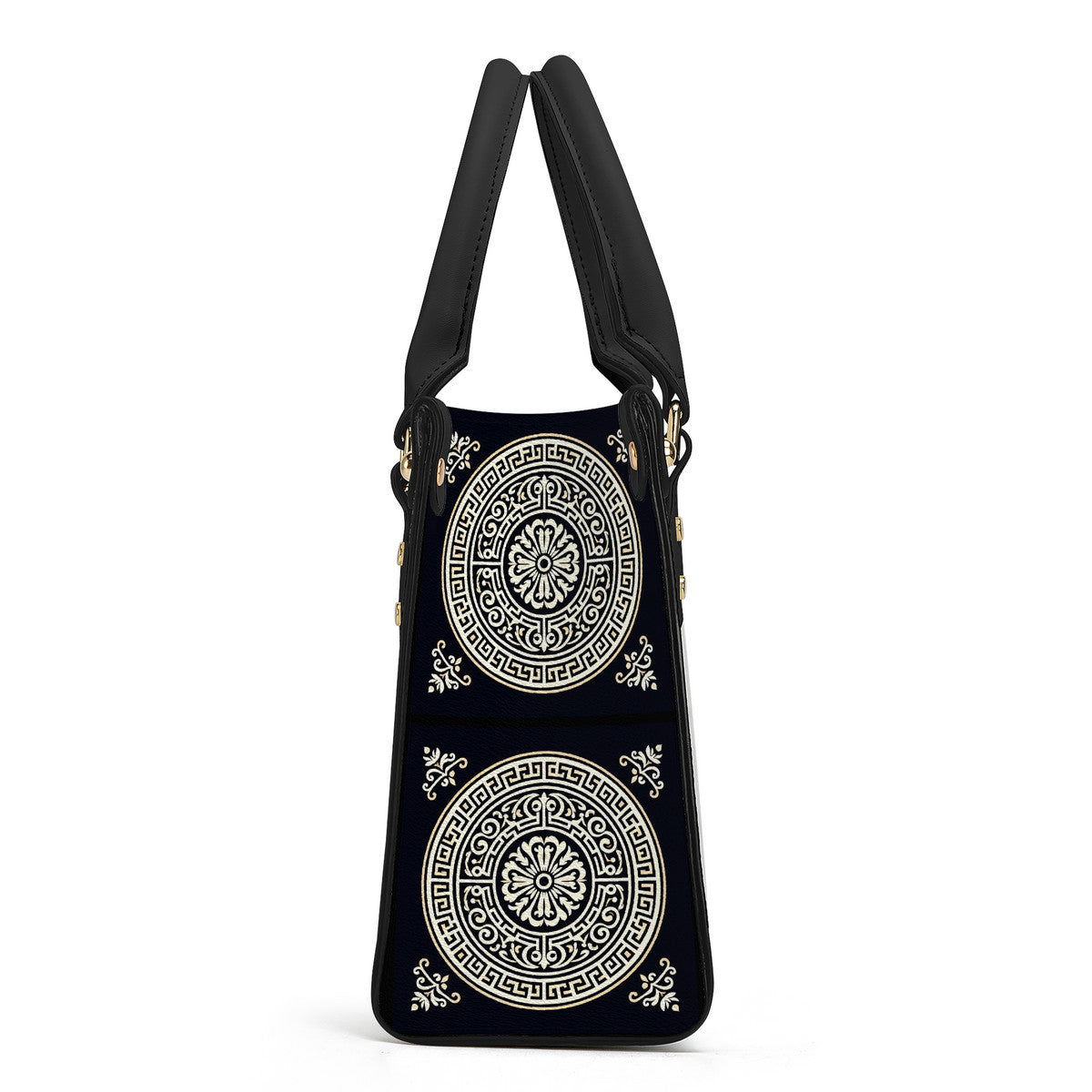 Luxury Women PU Tote Bag - Black with white circle