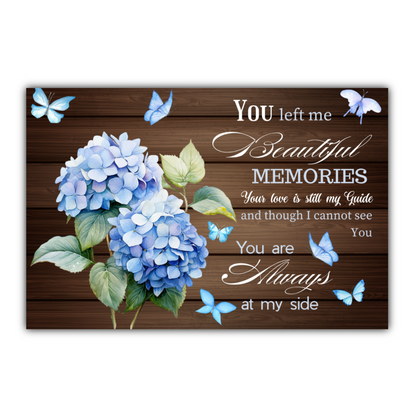 Memorial Canvas Wall Art – “You Left Me Beautiful Memories” Quote with Hydrangeas | Remembrance Gift for Loss of Loved One
