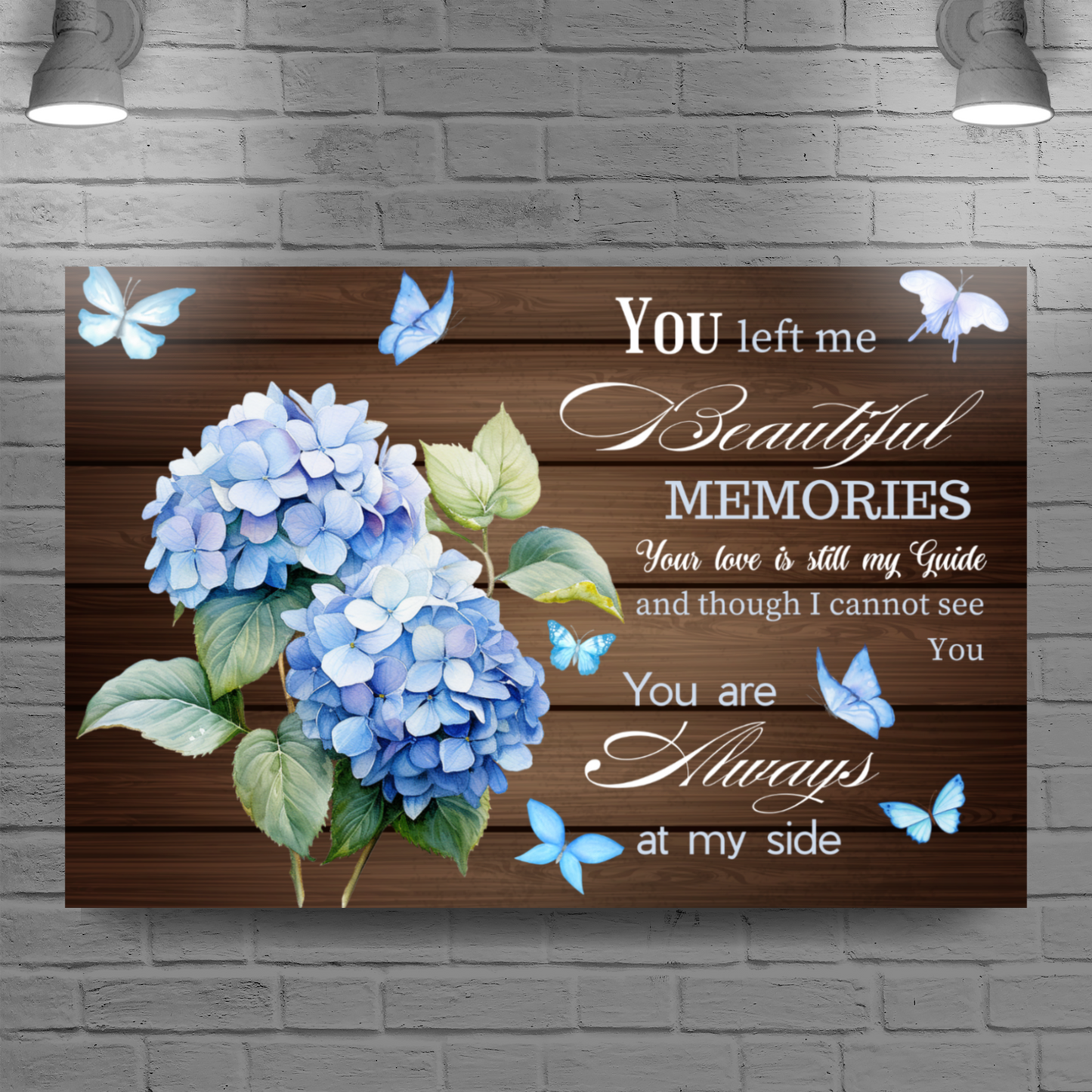 Memorial Canvas Wall Art – “You Left Me Beautiful Memories” Quote with Hydrangeas | Remembrance Gift for Loss of Loved One