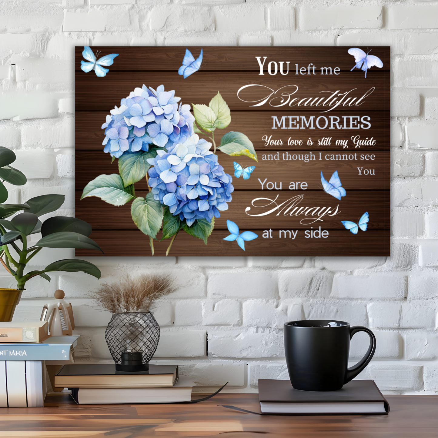Memorial Canvas Wall Art – “You Left Me Beautiful Memories” Quote with Hydrangeas | Remembrance Gift for Loss of Loved One
