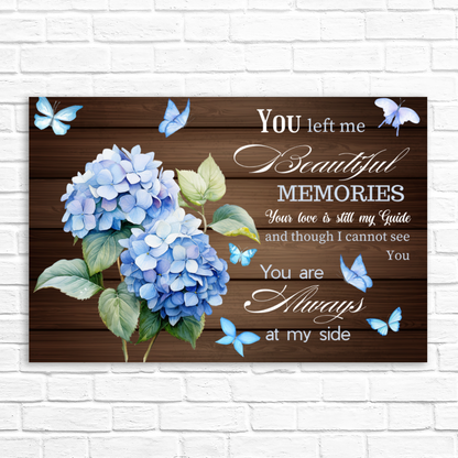 Memorial Canvas Wall Art – “You Left Me Beautiful Memories” Quote with Hydrangeas | Remembrance Gift for Loss of Loved One
