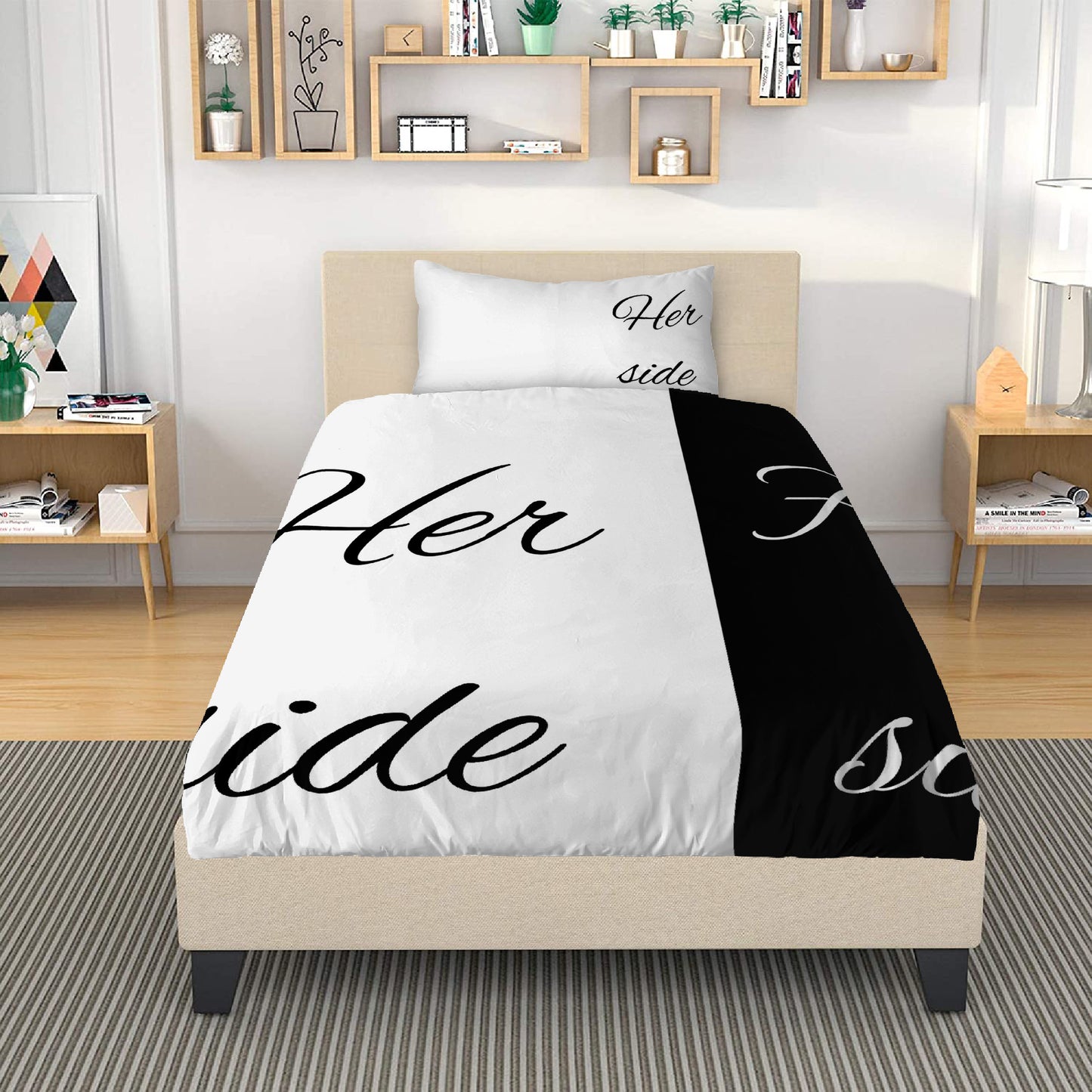 Bedding Her side, His side black and white